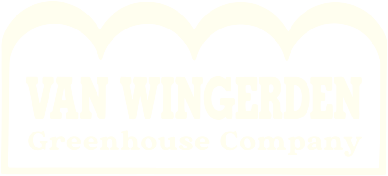 A logo with the text VAN WINGERDEN Greenhouse Company in bold, uppercase and title case letters. The text is framed by a rounded arch shape at the top. - Van Wingerden Commercial Greenhouses